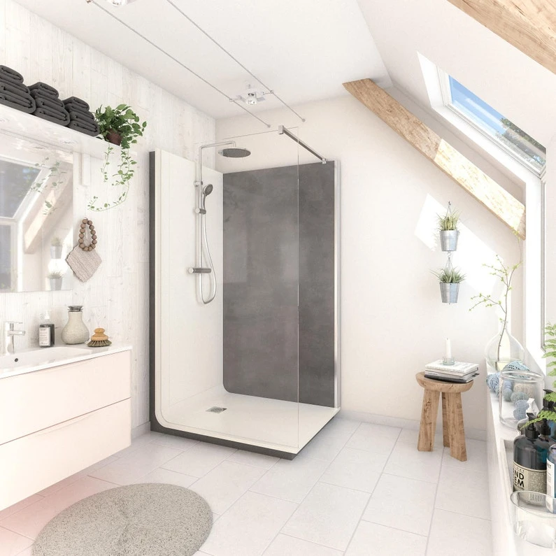 Cabine De Douche L.120 X L.90 Cm Blanc, Verre Transparent, Serenity Charbon 1 Cabine De Douche L.120 X L.90 Cm Blanc, Verre Transparent, Serenity Charbon