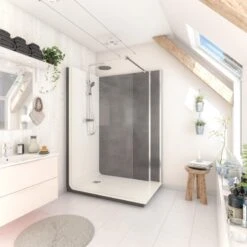 Cabine De Douche L.140 X L.90 Cm Blanc, Verre Transparent, Serenity Charbon