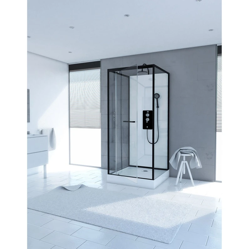 Cabine De Douche L.80 X L.80 Cm Blanc, Verre Transparente, City
