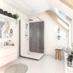 Cabine De Douche L.120 X L.90 Cm Blanc, Verre Transparent, Serenity Charbon