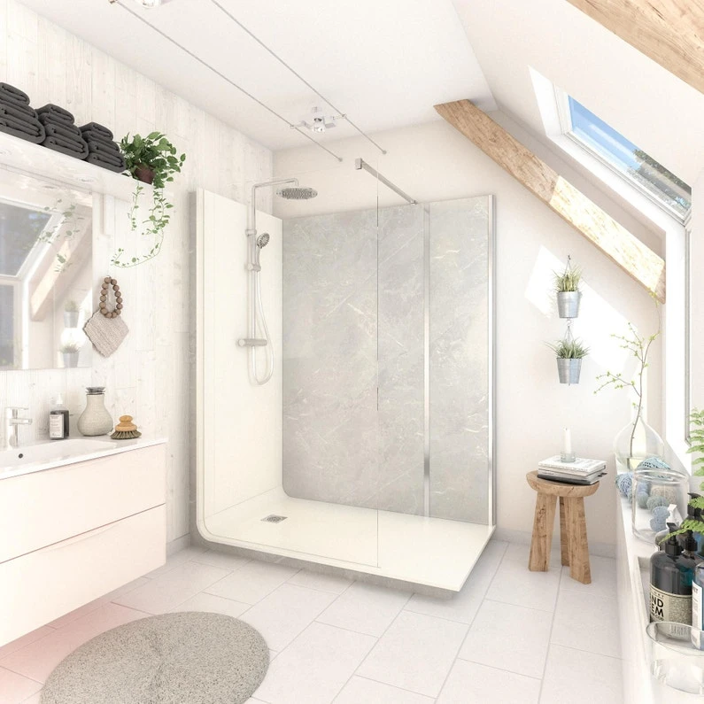 Cabine De Douche L.160 X L.80 Cm, Verre Transparent, Serenity Marbre Gris 1 Cabine De Douche L.160 X L.80 Cm, Verre Transparent, Serenity Marbre Gris