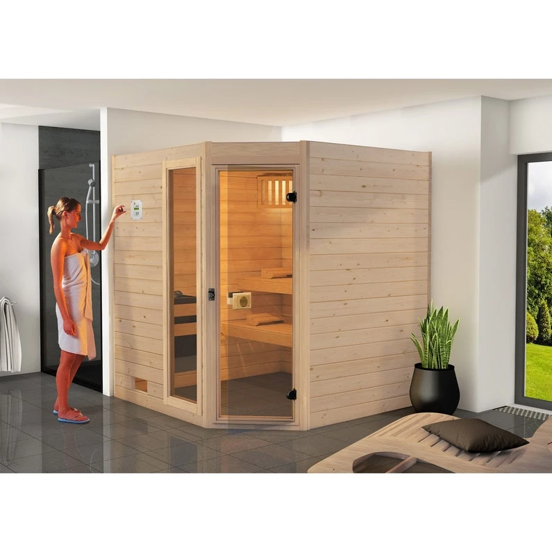 Sauna Traditionnel 2 Ou 3 Personnes WEKA Oland Angle 189x189cm Poêle Compact8kw 1 Sauna Traditionnel 2 Ou 3 Personnes WEKA Oland Angle 189x189cm Poêle Compact8kw