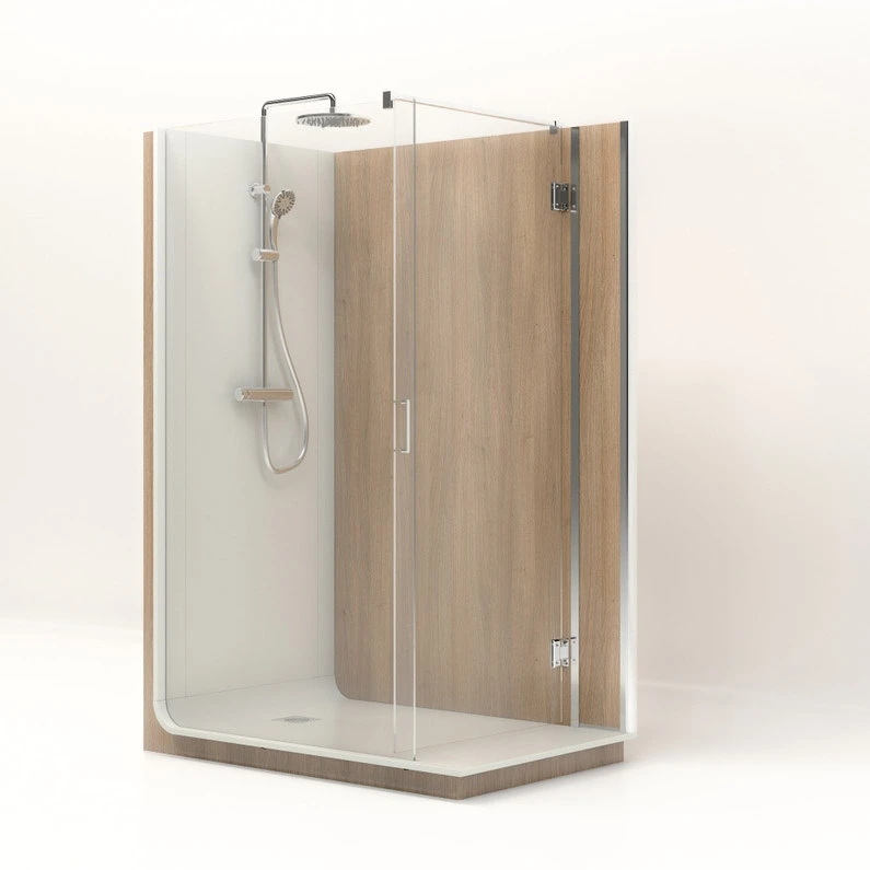 Cabine De Douche L.140 X L.90 Cm Blanc, Verre Transparent, Serenity Bois 1 Cabine De Douche L.140 X L.90 Cm Blanc, Verre Transparent, Serenity Bois