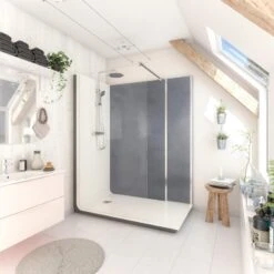 Cabine De Douche L.160 X L.80 Cm Blanc, Verre Transparent, Serenity Beton