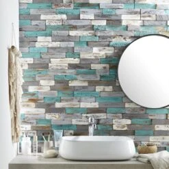 Plaquette De Parement Bois Effet Bois Blanc / Turquoise Vintage Intérieur