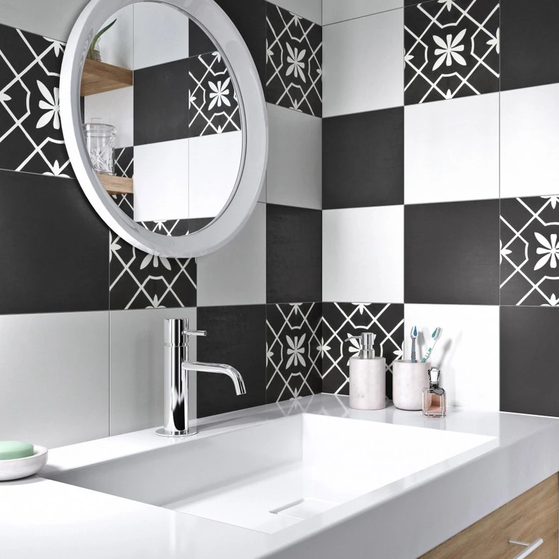 Carreau De Ciment Mur Uni Gris Et Blanc Mat L.20 X L.20 Cm, Belle époque Lisa 1 Carreau De Ciment Mur Uni Gris Et Blanc Mat L.20 X L.20 Cm, Belle époque Lisa