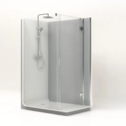 Cabine De Douche L.140 X L.90 Cm Blanc, Verre Transparent, Serenity Ciment