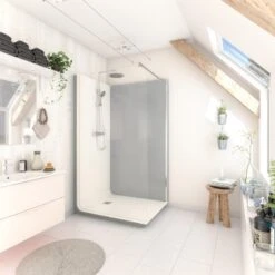 Cabine De Douche L.120 X L.90 Cm Blanc, Verre Transparent, Serenity Ciment