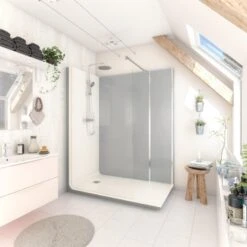 Cabine De Douche L.160 X L.80 Cm Blanc, Verre Transparent, Serenity Ciment