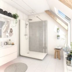 Cabine De Douche L.140 X L.90 Cm Blanc, Verre Transparent, Serenity Pierre