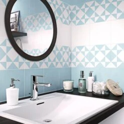 Carreau De Ciment Mur Uni Bleu Et Blanc Mat L.20 X L.20 Cm, Belle époque Alix