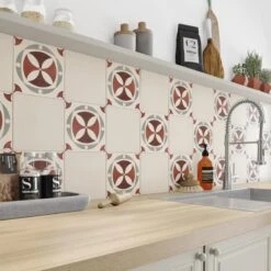 Carreau De Ciment Mur Rouge Mat L.20 X L.20 Cm, Belle Epoque Léonie