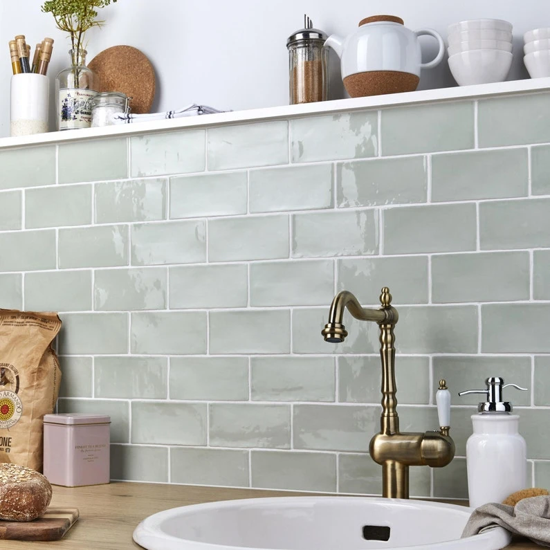 Carrelage Mur Uni Sauge Brillant L.7.5 X L.15 Cm, Bakerstreet 1 Carrelage Mur Uni Sauge Brillant L.7.5 X L.15 Cm, Bakerstreet