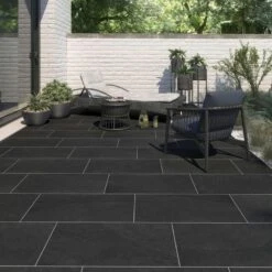 Carrelage Sol Et Mur Forte Effet Pierre Noir Quartzite L.30 X L.60.4 Cm
