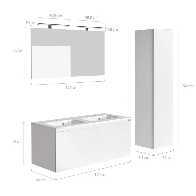 Meuble Double Vasque L.120 X H.47.2 X P.44 Cm, Blanc, Nordik 5 Pcs 2 Meuble Double Vasque L.120 X H.47.2 X P.44 Cm, Blanc, Nordik 5 Pcs – Image 2