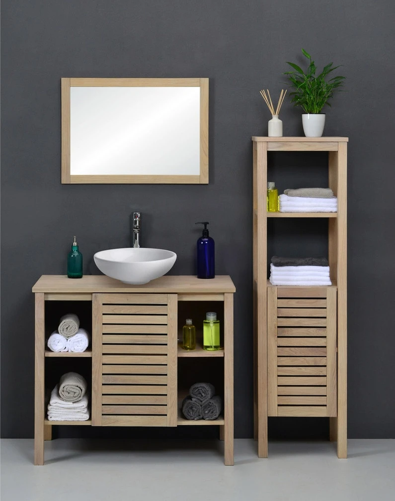 Meuble Salle De Bains 4 Pièces L.90 X H.78 X P.50 Cm, Effet Chêne, Talix B 1 Meuble Salle De Bains 4 Pièces L.90 X H.78 X P.50 Cm, Effet Chêne, Talix B