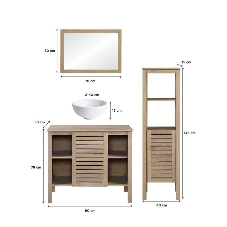 Meuble Salle De Bains 4 Pièces L.90 X H.78 X P.50 Cm, Effet Chêne, Talix B 2 Meuble Salle De Bains 4 Pièces L.90 X H.78 X P.50 Cm, Effet Chêne, Talix B – Image 2