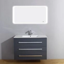 Meuble Salle De Bains 3 Pièces L.100 X H.68 X P.50 Cm, Gris Brillant, Senso