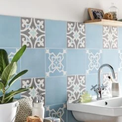 Carreau De Ciment Mur Uni Bleu Mat L.20 X L.20 Cm, Lily