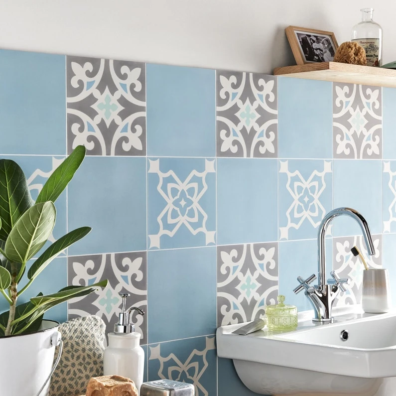 Carreau De Ciment Mur Uni Bleu Mat L.20 X L.20 Cm, Lily 1 Carreau De Ciment Mur Uni Bleu Mat L.20 X L.20 Cm, Lily