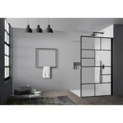 Paroi De Douche à L’italienne, L.100 Cm Rubic Noir Verre Sérigraphié 6 Mm