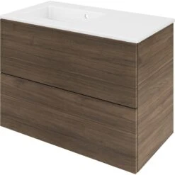 Meuble Simple Vasque, 2t L.90 X H.64 X P.48 Cm, Effet Noyer, Neo Line