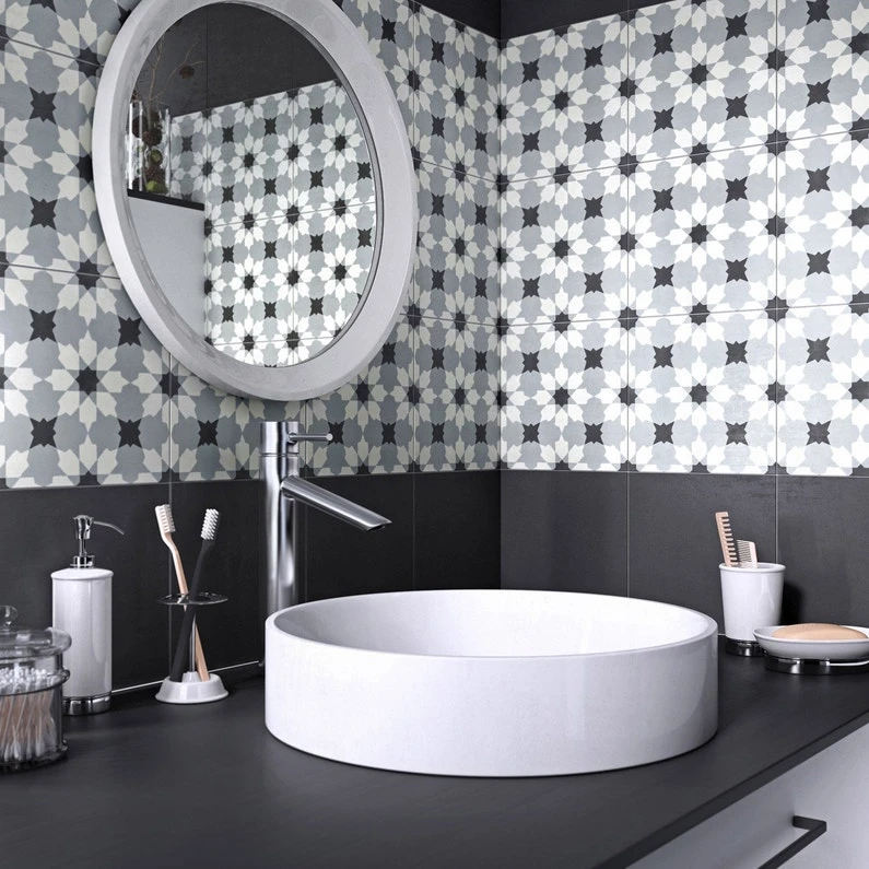 Carreau De Ciment Mur Uni Gris, Noir, Blanc Mat L.20 X L.20 Cm, Belle époque Luc 1 Carreau De Ciment Mur Uni Gris, Noir, Blanc Mat L.20 X L.20 Cm, Belle époque Luc