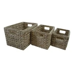 Lot De 3 Paniers En Fibres Végétales Naturel, Jacinthe