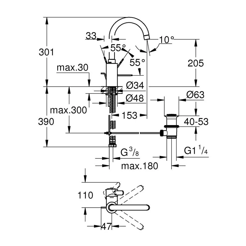 Mitigeur De Lavabo Chromé Brillant, GROHE Eurosmart Cosmopolitan Taille L 2 Mitigeur De Lavabo Chromé Brillant, GROHE Eurosmart Cosmopolitan Taille L – Image 2