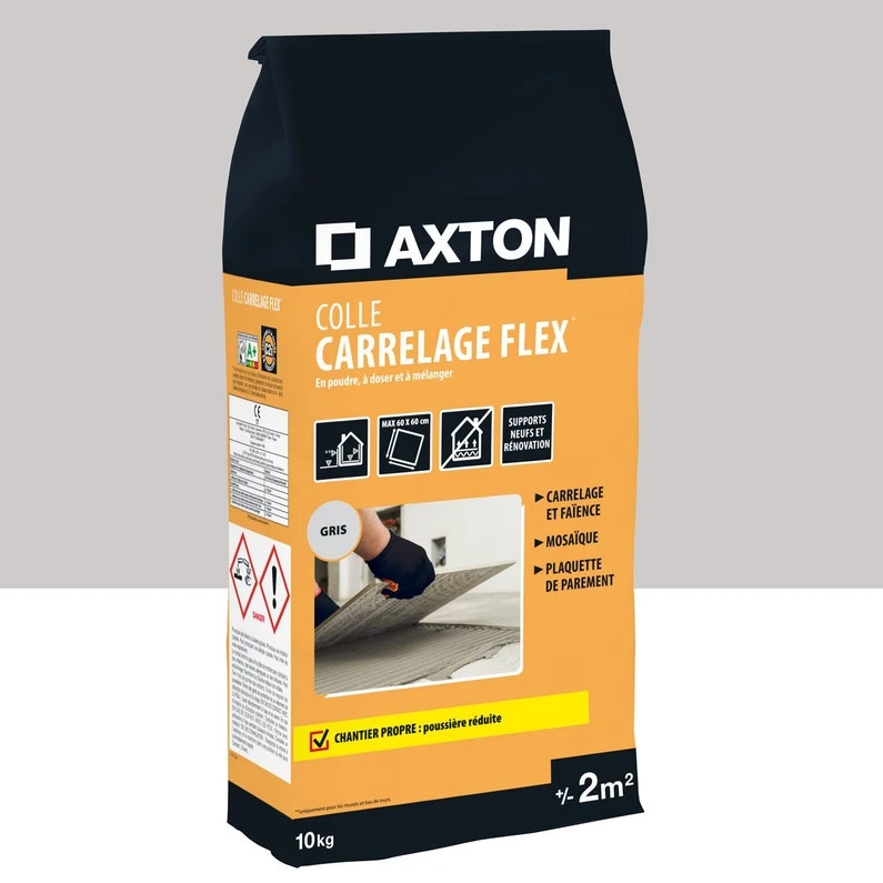 Mortier Colle, Poudre AXTON Flex Gris 10 Kg, 2 M² 1 Mortier Colle, Poudre AXTON Flex Gris 10 Kg, 2 M²