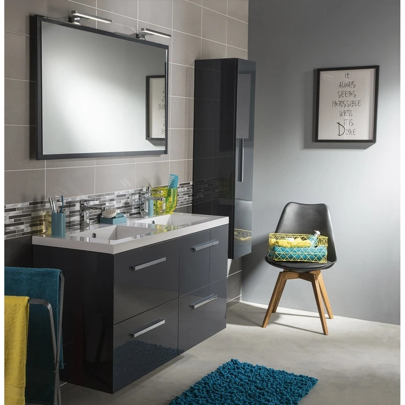 Plan Vasque Double Résine L.121 X P.50 Cm Blanc 2 Plan Vasque Double Résine L.121 X P.50 Cm Blanc – Image 2