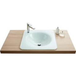 Vasque à Encastrer Verre L.45 X P.45 Cm Blanc Lara -Maison Série Magasin vasque a encastrer verre l 45 x p 45 cm blanc lara 1