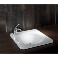 Vasque à Encastrer Verre L.45 X P.45 Cm Blanc Lara -Maison Série Magasin vasque a encastrer verre l 45 x p 45 cm blanc lara 2